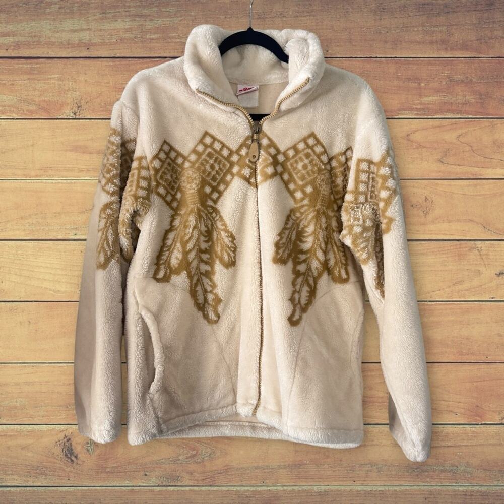 Vintage Milton Funwear Full Zip Feather Southwestern Cream Beige Jacket